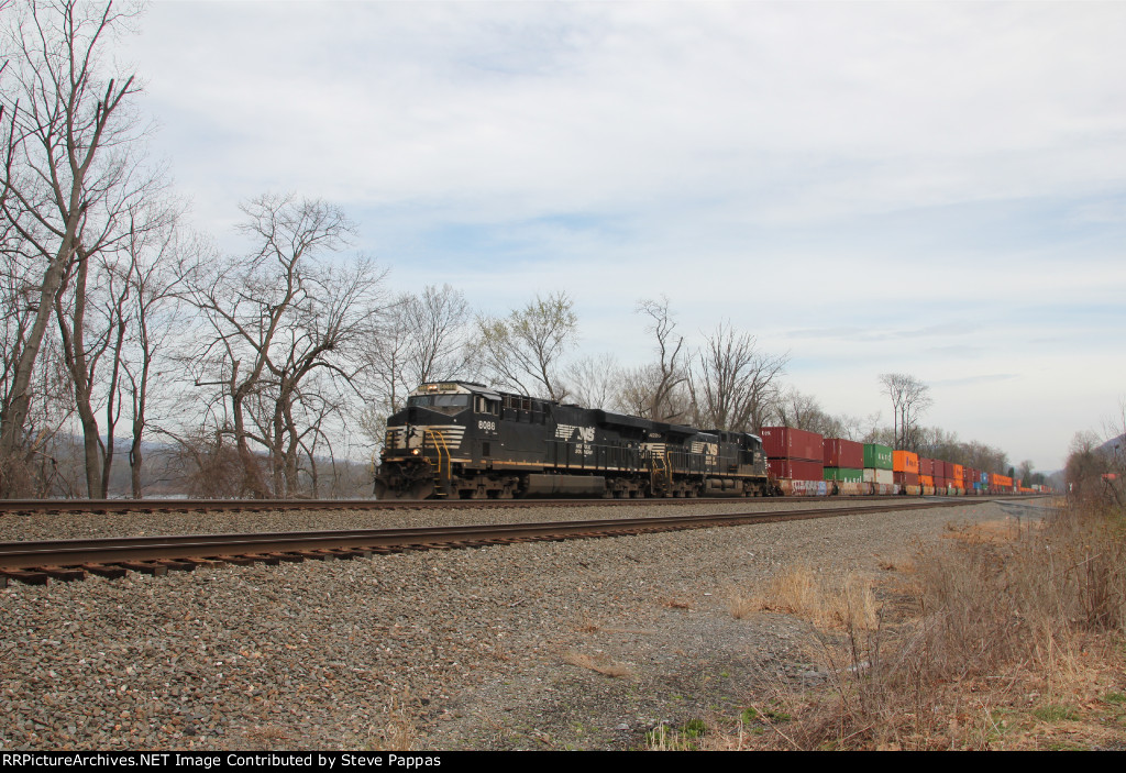 NS 4780 and 4660 take a stack train west